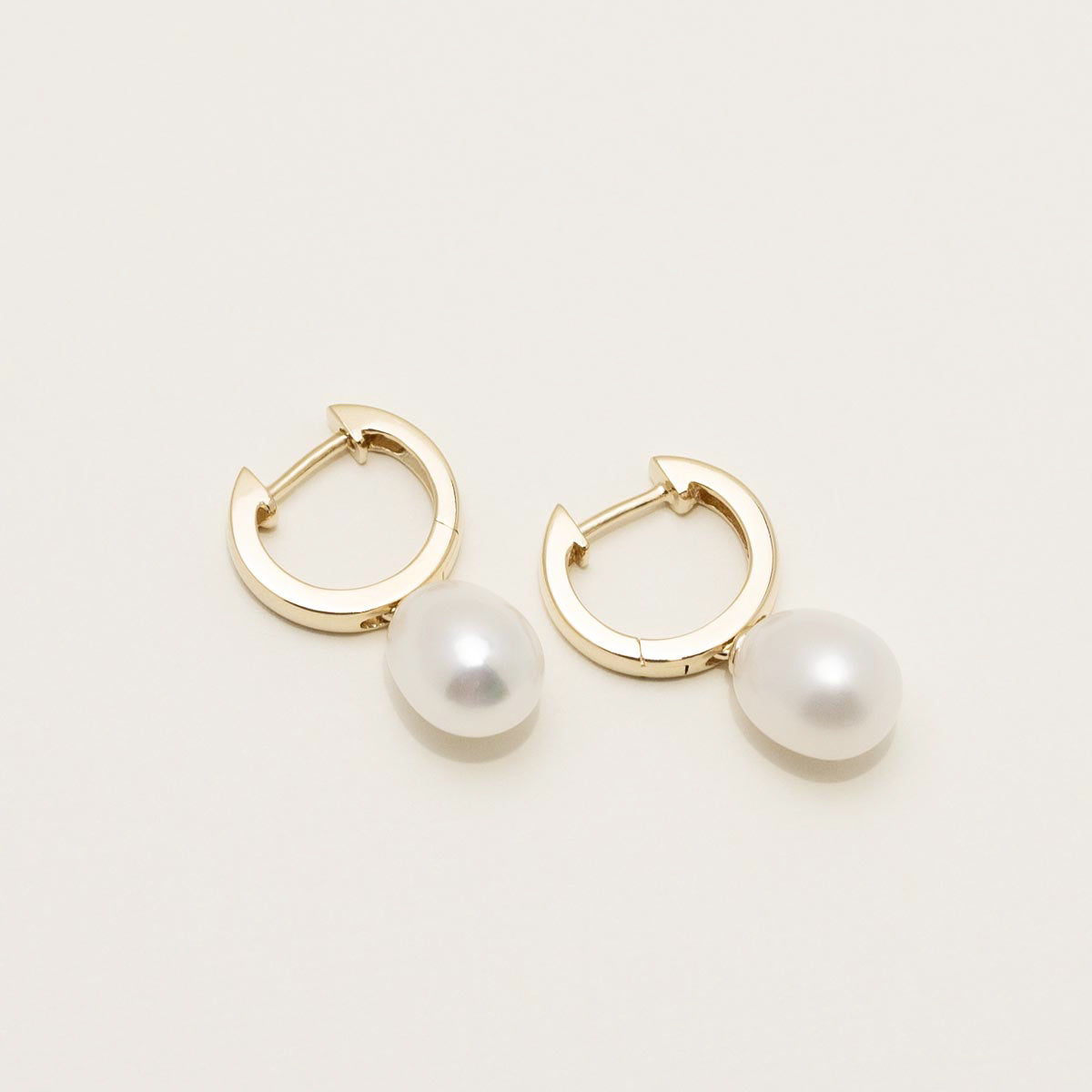 Cultured Freshwater Pearl Huggie Hoop Earrings in 14kt Yellow Gold (7.5-8mm pearls)