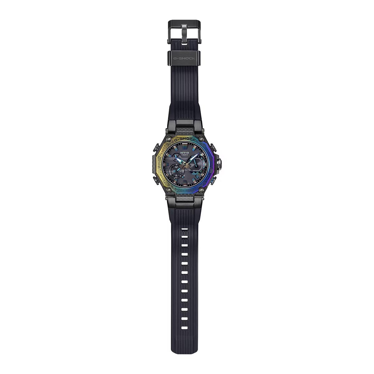 G Shock Limited Edition MT-G City Illumination Mens Watch with Black Dial and Rainbow Ion Plated Bezel (solar movement)