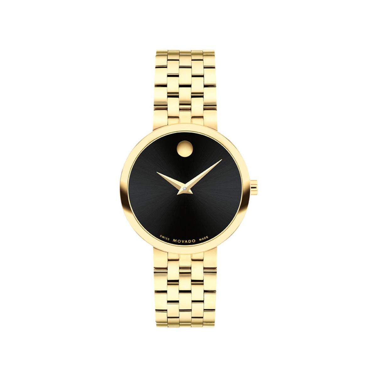 Movado Museum Classic Womens Watch with Black Dial and Gold Tone PVD Plated Stainless Steel Bracelet (Swiss quartz movement)