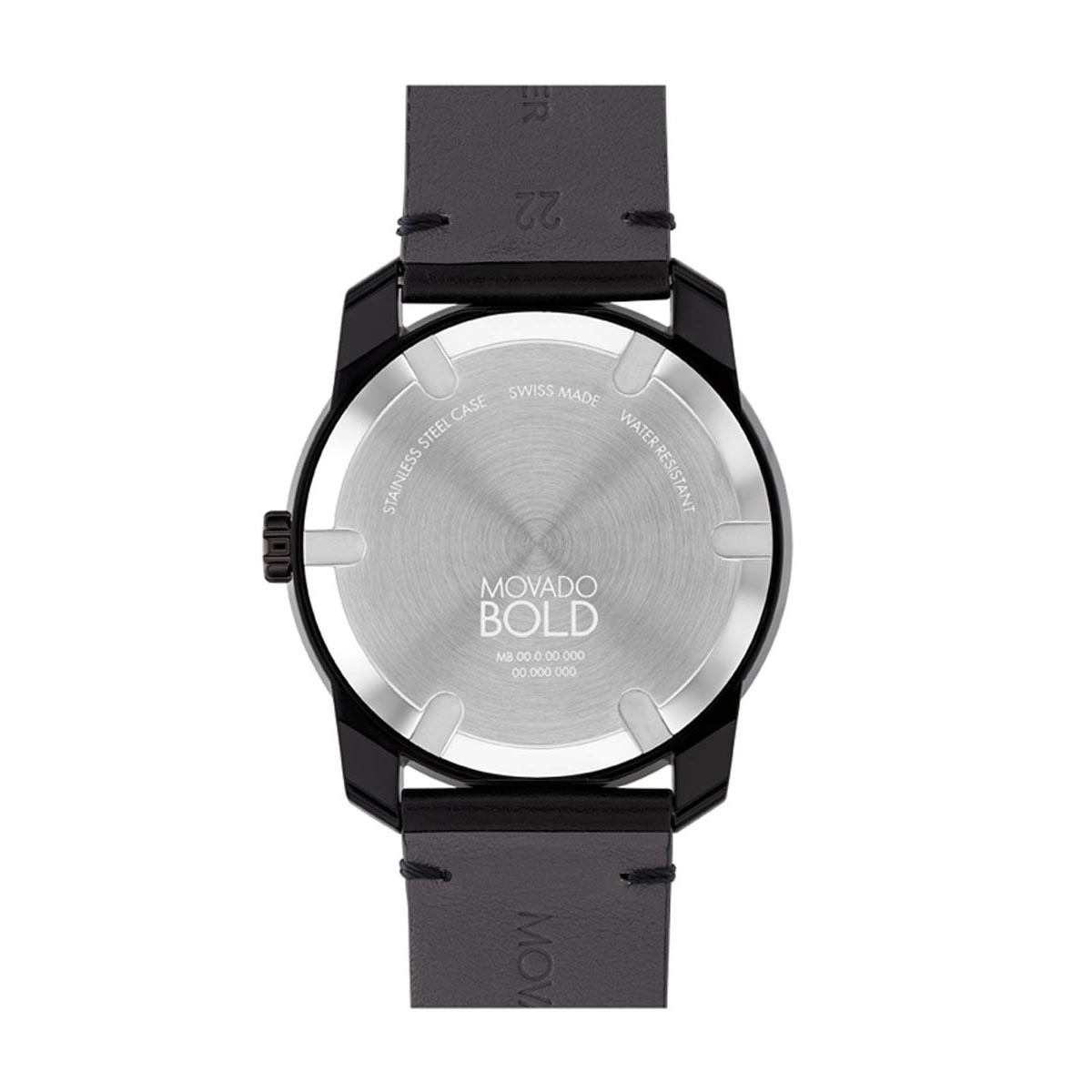 Movado Bold TR90 Mens Watch with Black and White Dial and Black Leather Strap (Swiss quartz movement)