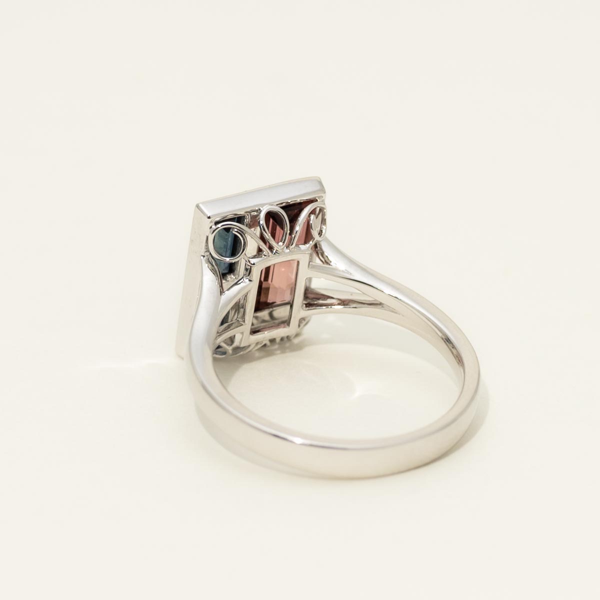 Stained Glass Maine Pink Tourmaline and Sapphire Ring in 14kt White Gold with Diamond (1/7ct)