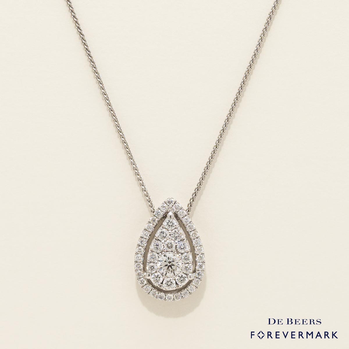 Forevermark Center of My Universe Pear Shaped Diamond Halo Necklace in 18kt White Gold (1/2ct tw)