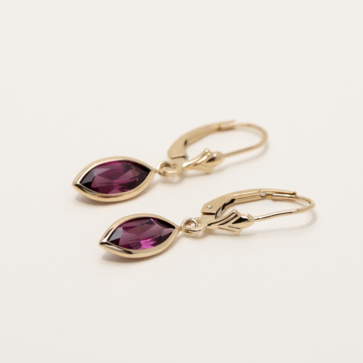 Marquise Rhodolite Garnet Earrings in 14kt Yellow Gold