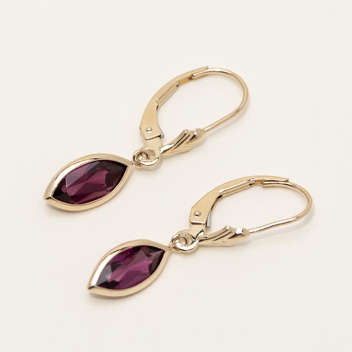 Marquise Rhodolite Garnet Earrings in 14kt Yellow Gold