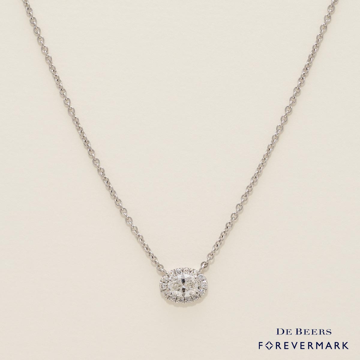 Forevermark Oval Diamond Halo Necklace in 18kt White Gold (1/3ct tw)