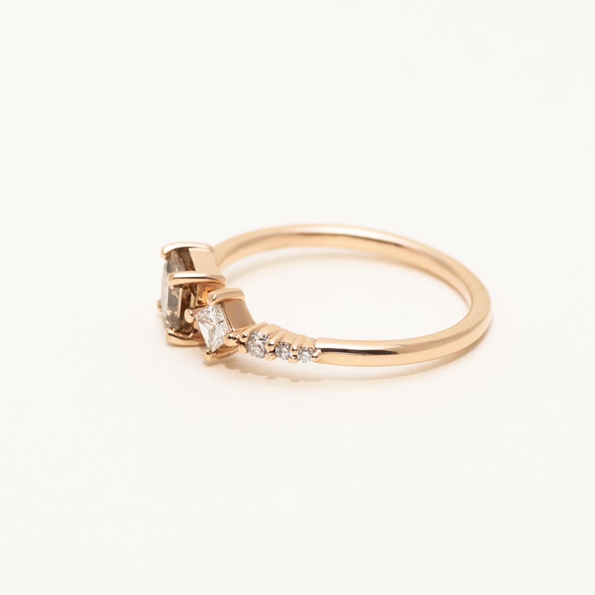 Champagne and White Princess Cut Diamond Ring in 14kt Rose Gold (3/4ct tw)