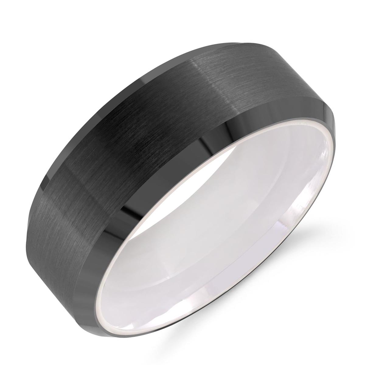 Mens Wedding Band in Black and White Tungsten (8mm)