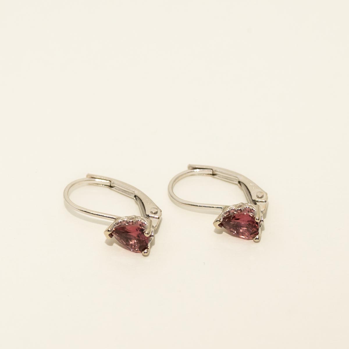 Maine Pink Tourmaline Pear Shape Leverback Earrings in 14kt White Gold