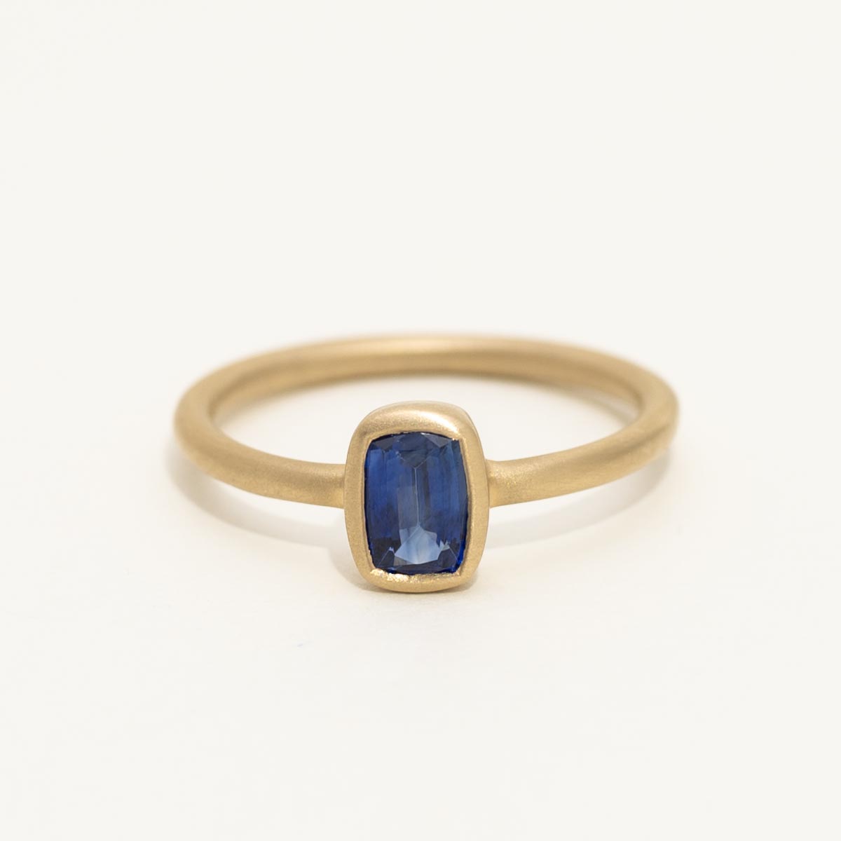 Ceylon Sapphire Bezel Set Brushed Finish Ring in 14kt Yellow Gold