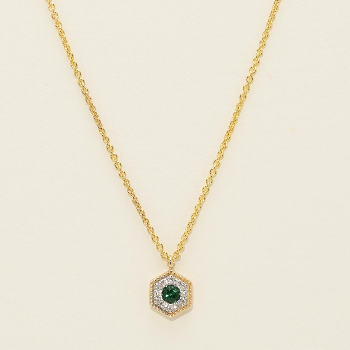 Emerald Hexagon Necklace in 14kt Yellow Gold with Diamonds (.03ct tw)