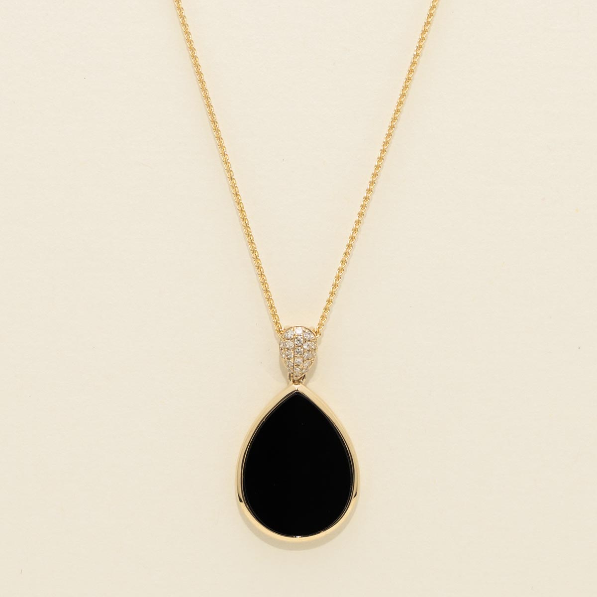 Pear Shape Black Onyx Necklace in 14kt Yellow Gold With Diamonds (1/10ct tw)