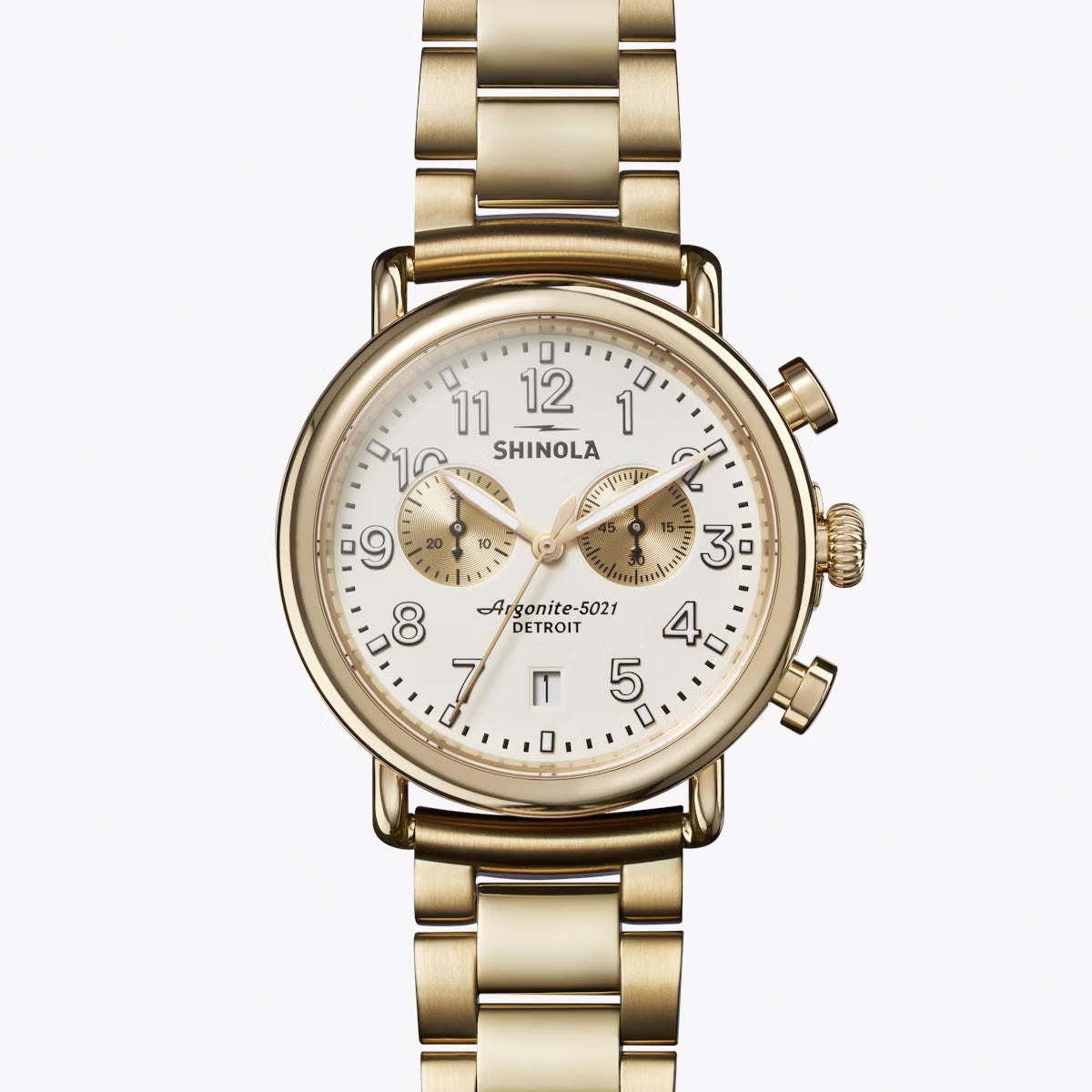 Shinola Runwell Chronograph Mens Watch with Cream Dial and Gold Toned Stainless Steel Bracelet (quartz movement)