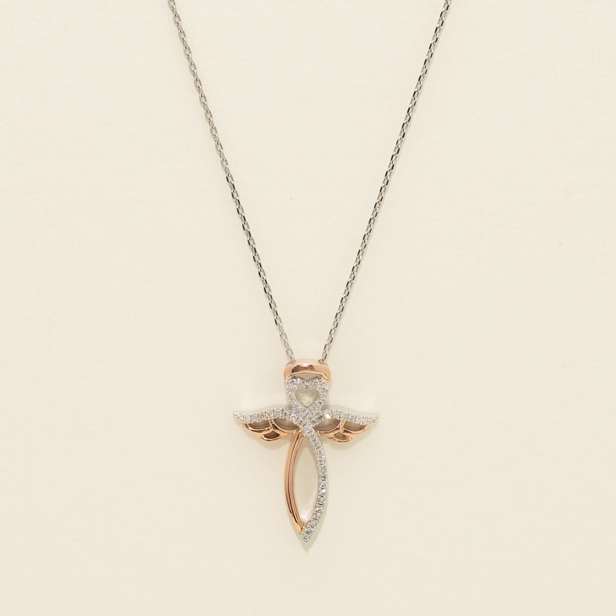 Diamond Angel Necklace in 10kt Rose and White Gold (1/10ct tw)