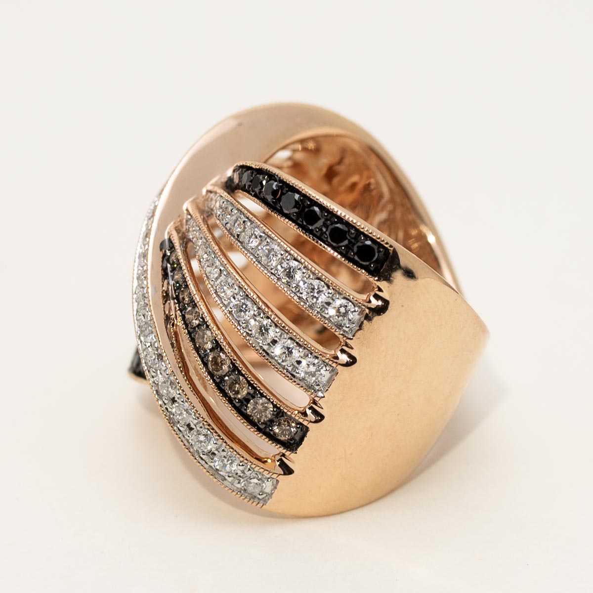 Dabakarov Champagne Black and White Diamond Fashion Ring in 14kt Rose Gold (1 1/4ct tw)