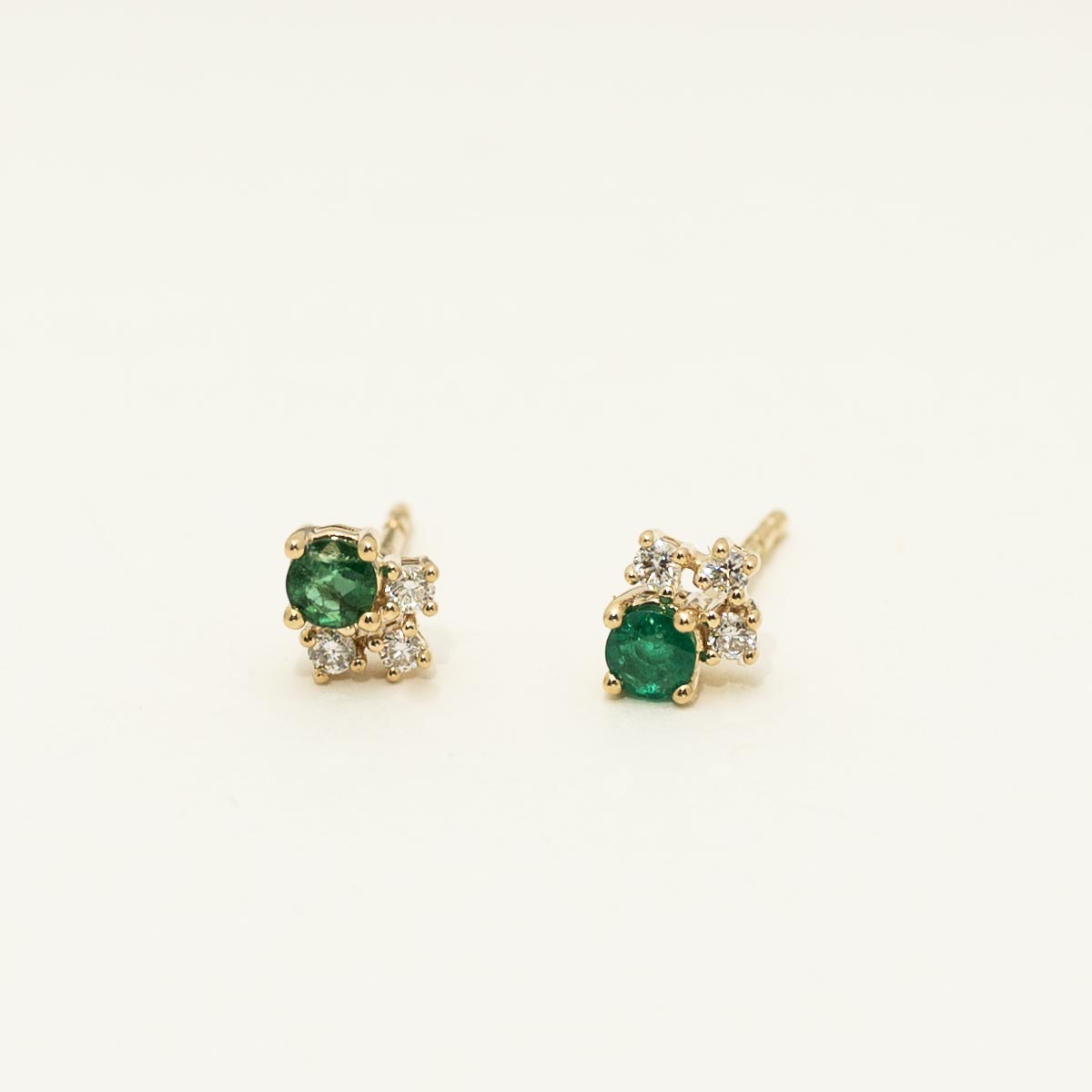 Emerald Stud Earrings in 14kt Yellow Gold with Diamonds (1/10ct tw)