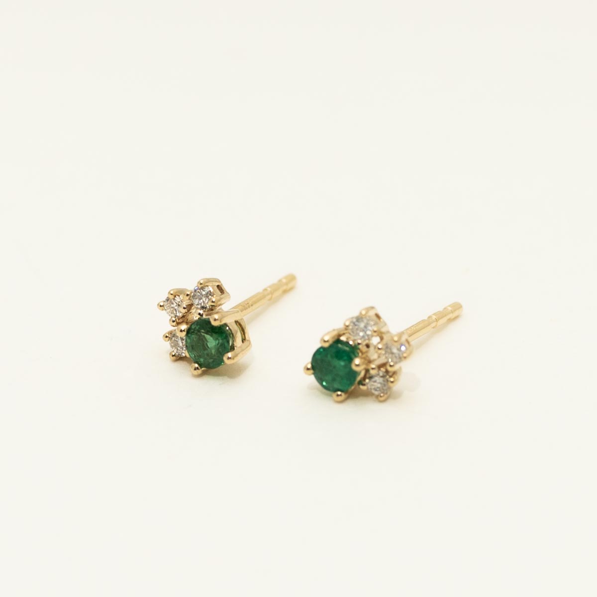 Emerald Stud Earrings in 14kt Yellow Gold with Diamonds (1/10ct tw)