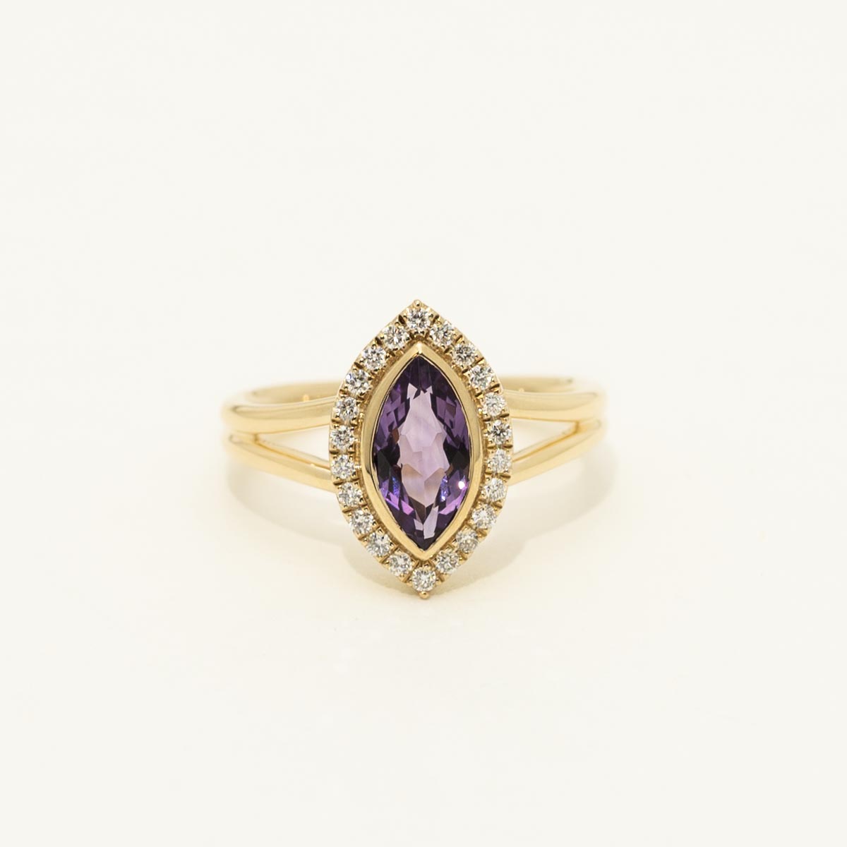 Marquise Amethyst Ring in 14kt Yellow Gold with Diamonds (1/5ct tw)