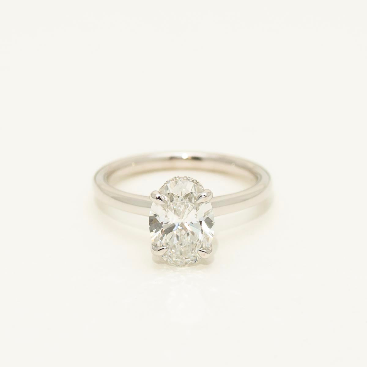 Lab Grown Oval Diamond Engagement Ring with Hidden Halo in 14kt White Gold (2ct tw)