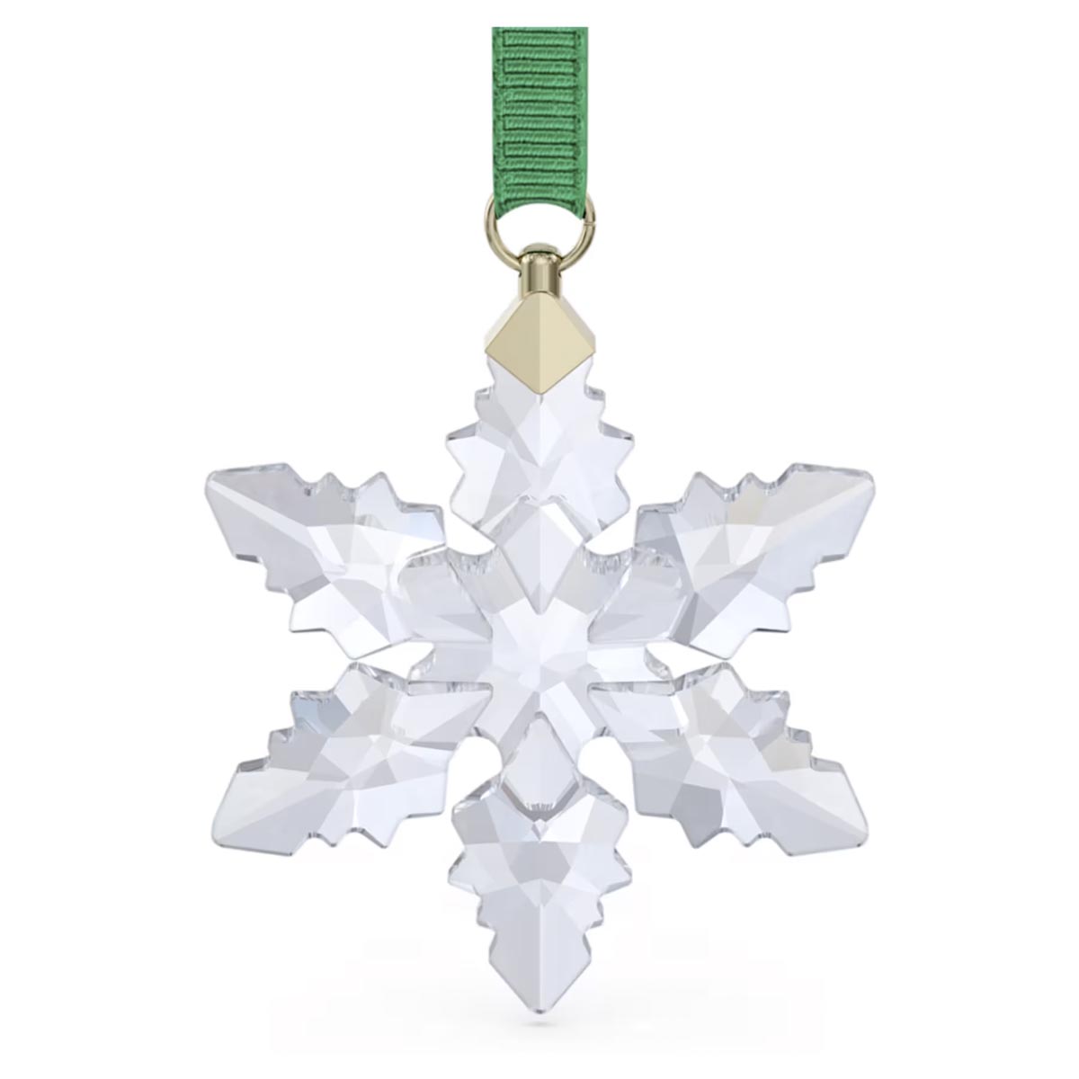 Swarovski Crystal Annual Edition 2024 Little White Faceted Snowflake Ornament on a Green Ribbon