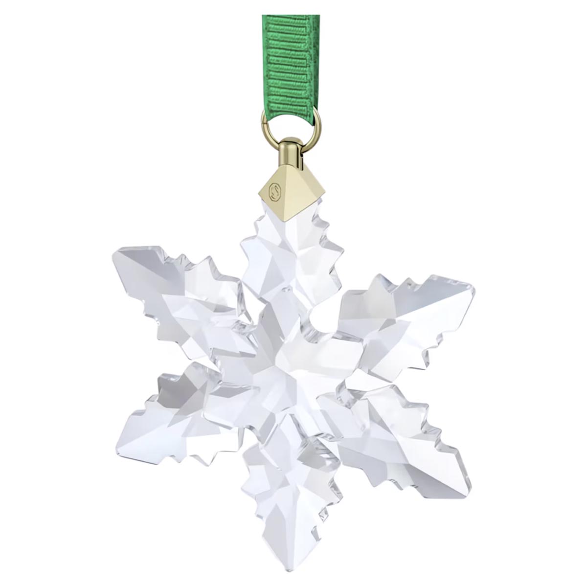 Swarovski Crystal Annual Edition 2024 Little White Faceted Snowflake Ornament on a Green Ribbon