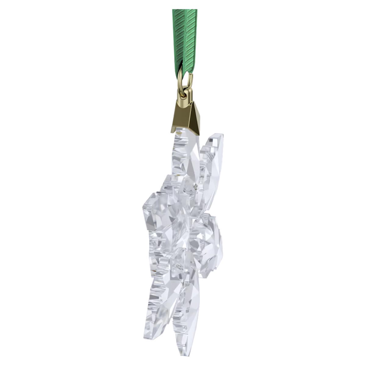 Swarovski Crystal Annual Edition 2024 Little White Faceted Snowflake Ornament on a Green Ribbon