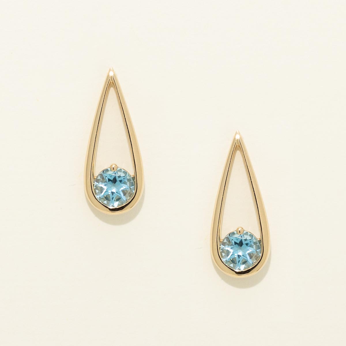 Swiss Blue Topaz Drop Earrings in 14kt Yellow Gold