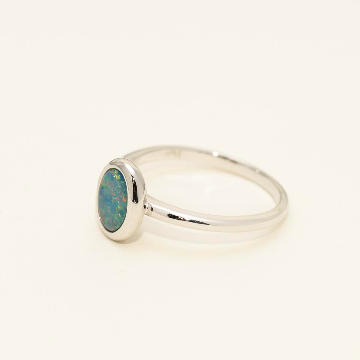 Parlé Oval Australian Opal Doublet Ring in 14kt White Gold