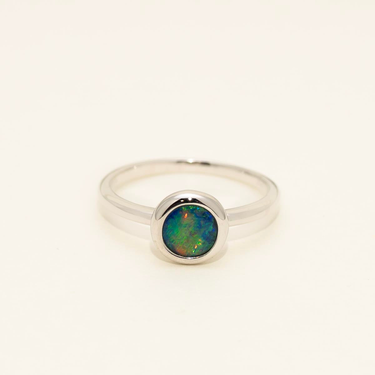 Parlé Australian Opal Doublet Ring in 14kt White Gold