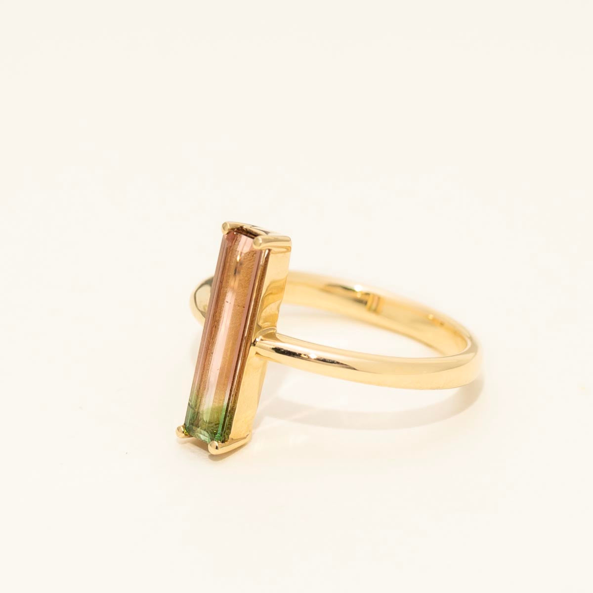 Parlé Emerald Cut Bicolor Tourmaline Ring in 14kt Yellow Gold