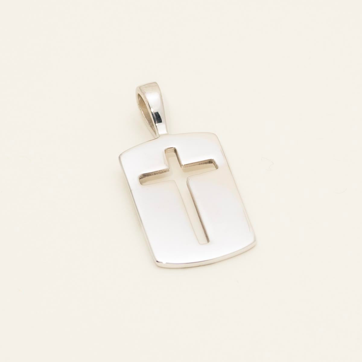 Small Cutout Cross Dog Tag Charm in Sterling Silver