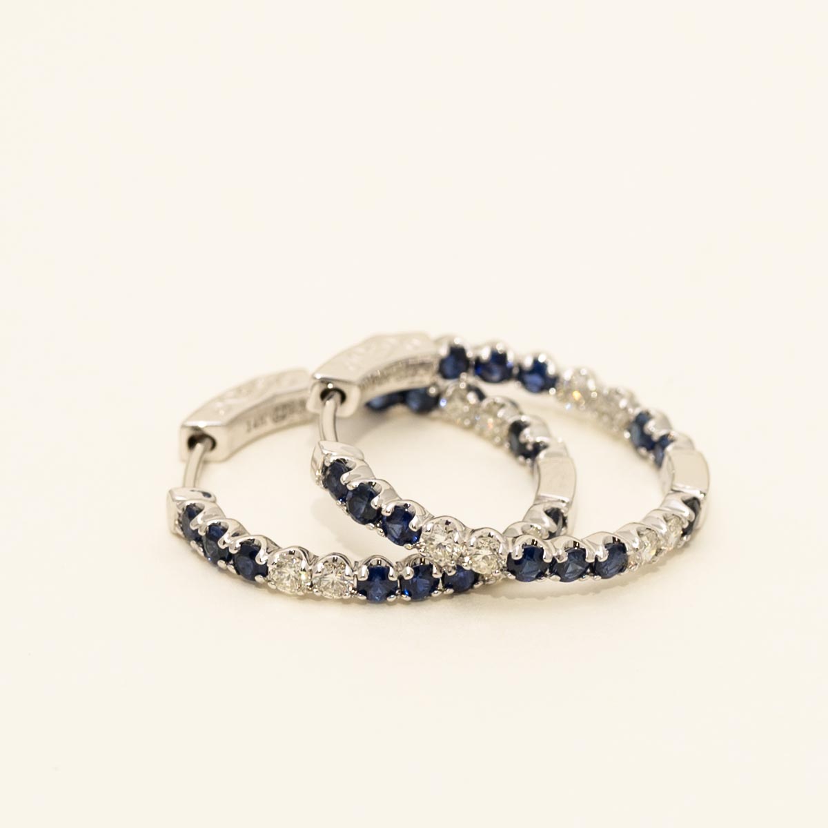 Sapphire Hoop Earrings in 14kt White Gold with Diamonds (5/8ct tw)