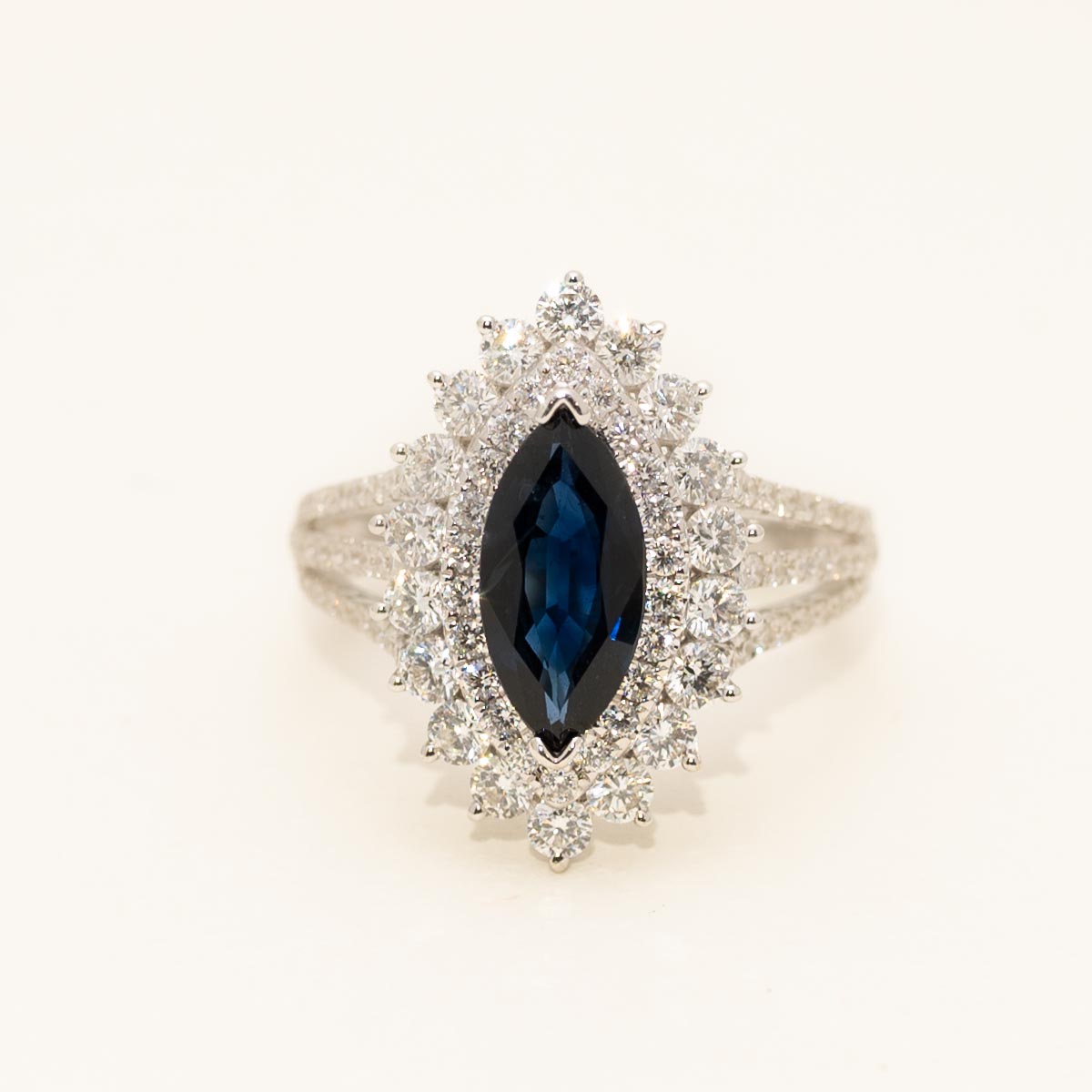 Marquise Sapphire Halo Ring in 18kt White Gold with Diamonds(1 1/3ct tw)