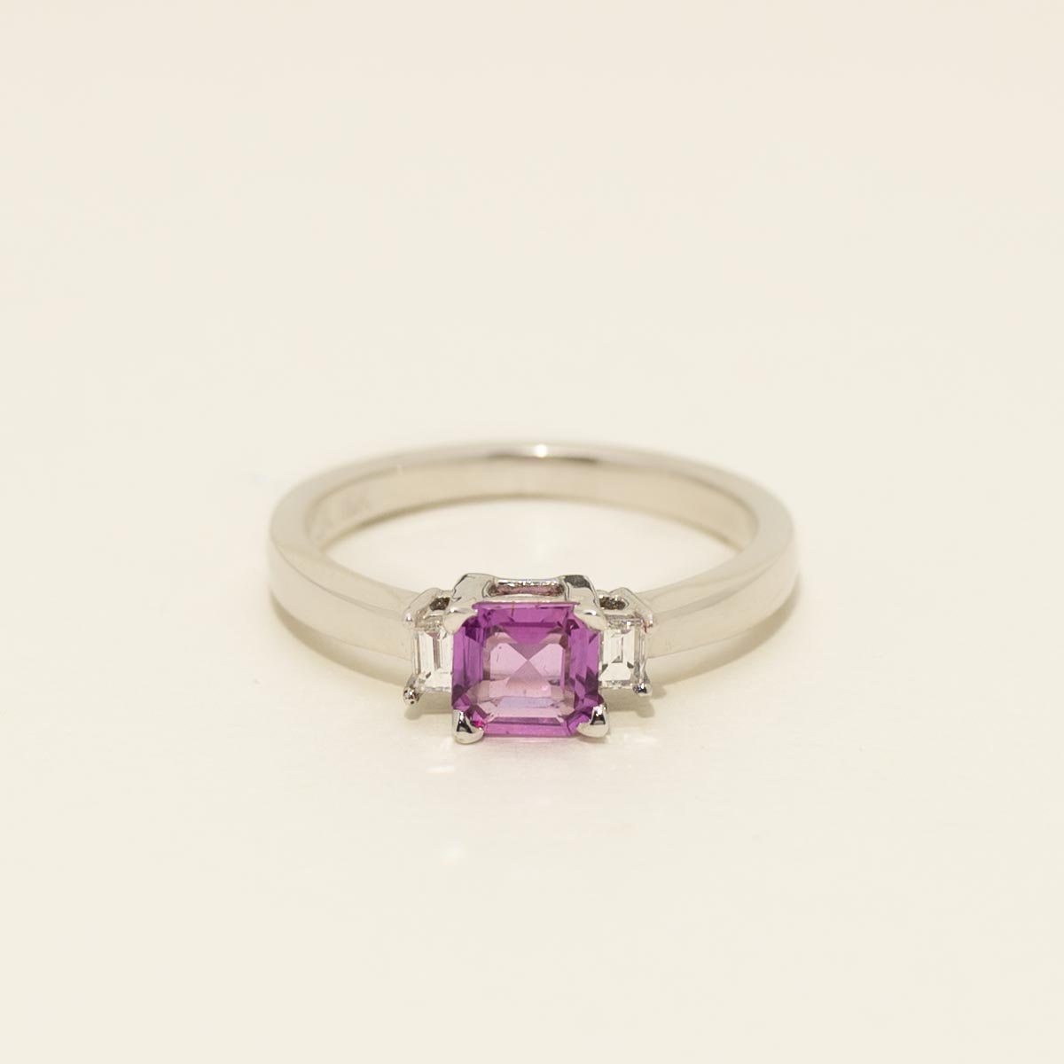 Radiant Pink Sapphire Ring in 14kt White Gold with Diamonds (1/7ct tw)