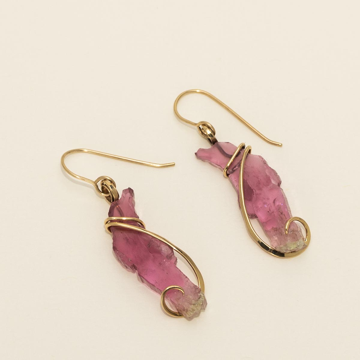 Maine Pink Tourmaline Earrings in 14kt Yellow Gold