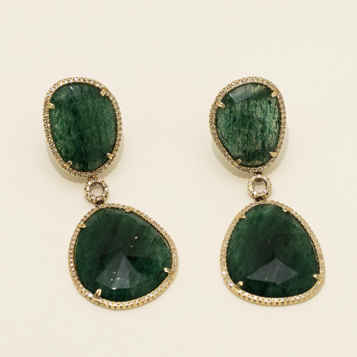 Dabakarov Jade Drop Earrings in 14kt Yellow Gold with Diamonds (1/2ct tw)