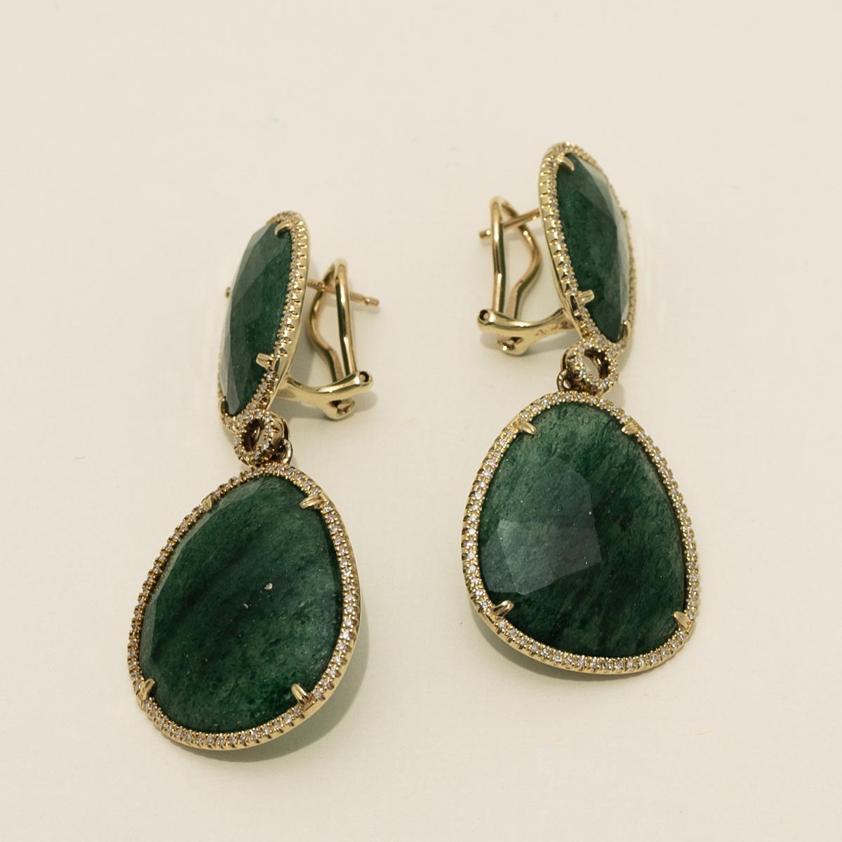 Dabakarov Jade Drop Earrings in 14kt Yellow Gold with Diamonds (1/2ct tw)