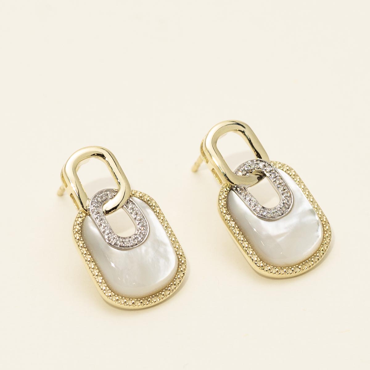 Dabakarov Mother of Pearl Drop Earrings in 14kt Yellow and White Gold with Diamonds (1/7ct tw)