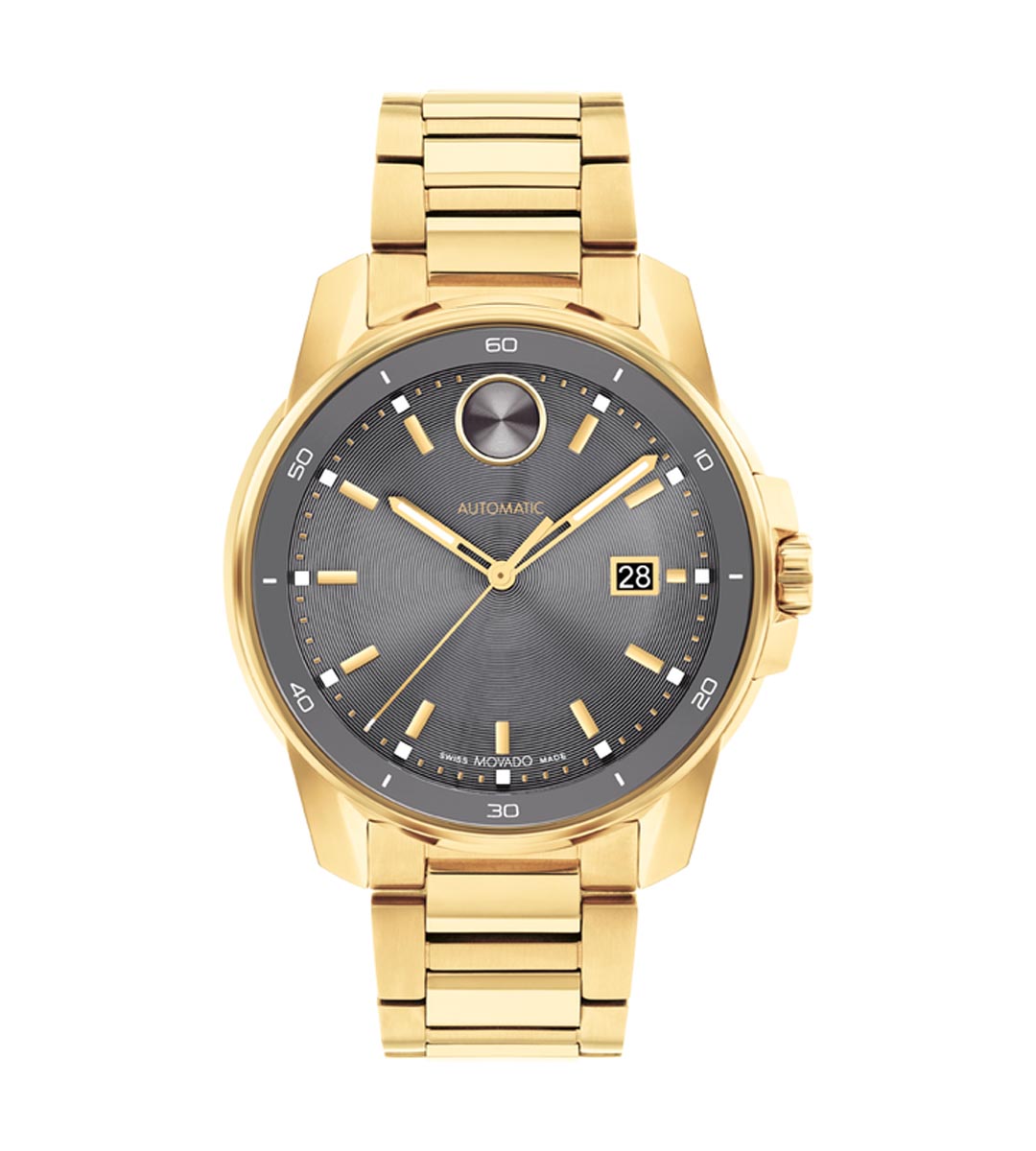 Movado Bold Verso Automatic Mens Watch with Gray Dial and Gold Toned Stainless Steel Bracelet (Swiss quartz movement)