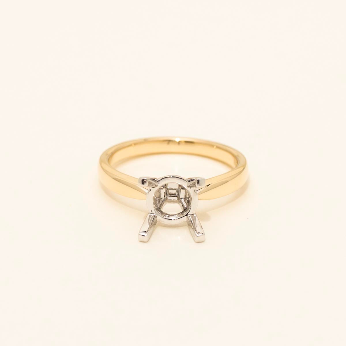 Solitaire Engagement Ring Setting in 14kt Yellow Gold and Platinum