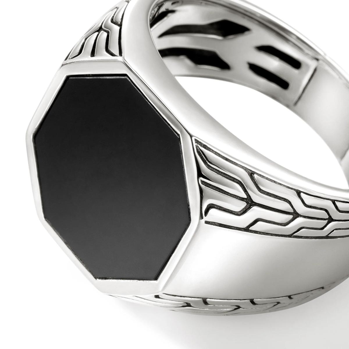 John Hardy ID Series Octagon Black Onyx Signet Ring in Sterling Silver (size 11)