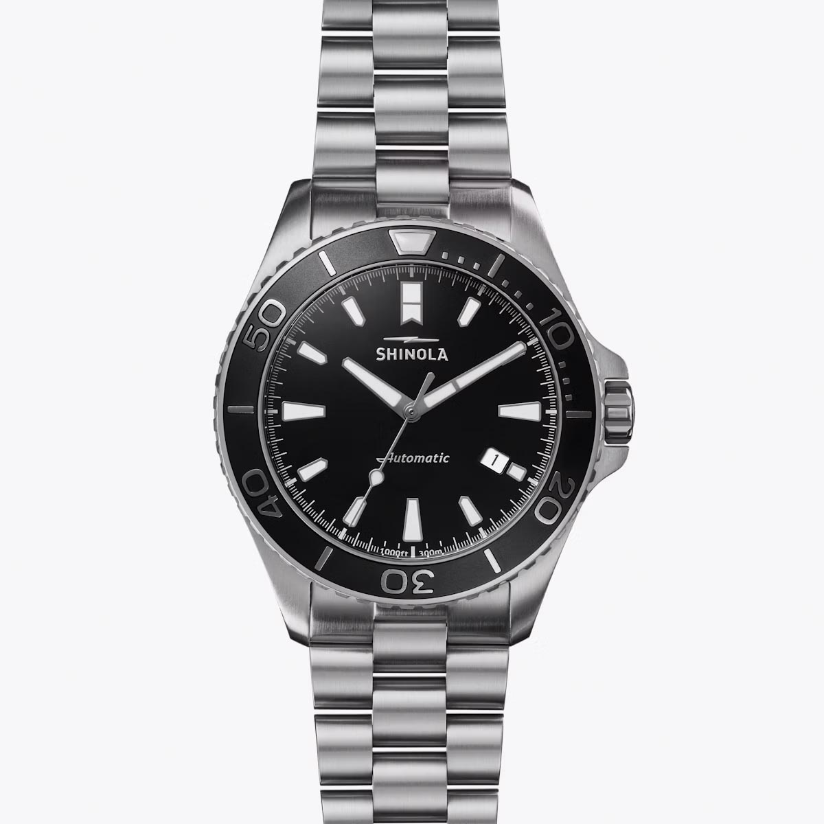 Shinola Lake Superior Monster Automatic Mens Watch with Black Dial and Stainless Steel Bracelet (automatic movement)