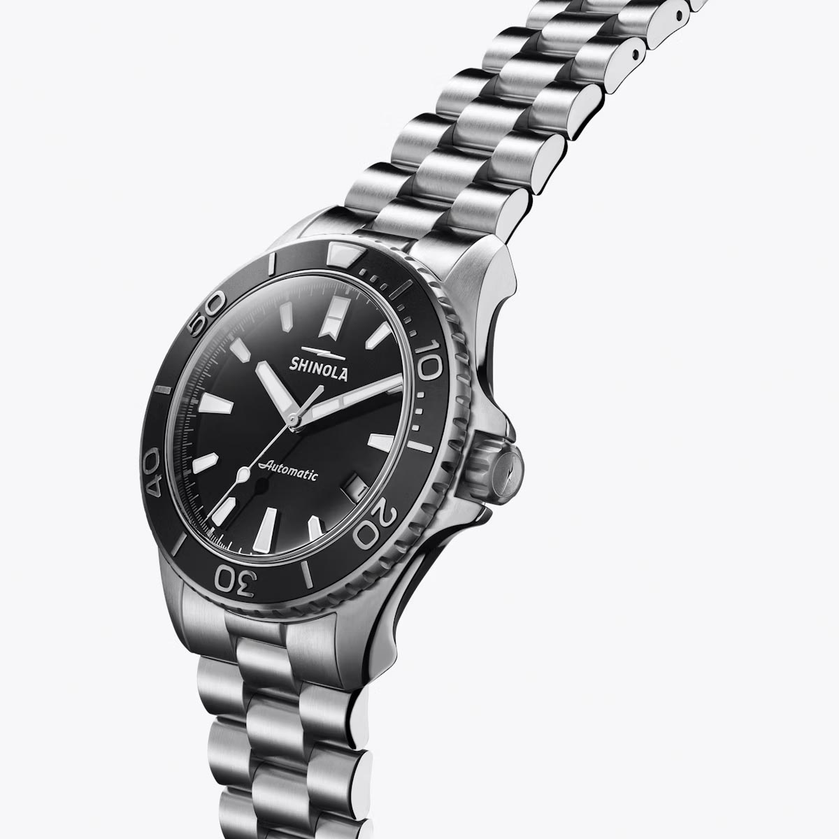 Shinola Lake Superior Monster Automatic Mens Watch with Black Dial and Stainless Steel Bracelet (automatic movement)