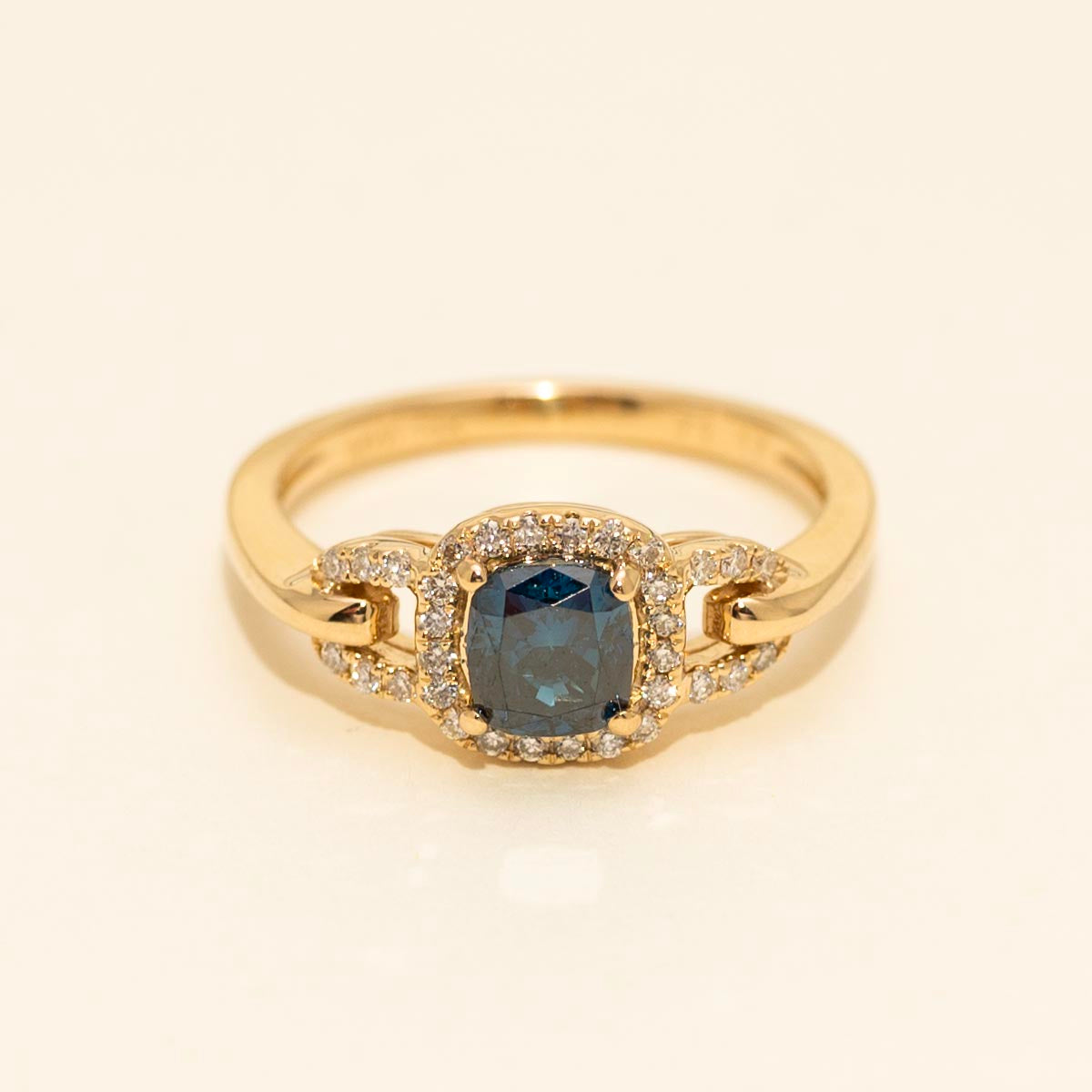 Blue Diamond Halo Engagement Ring in 14kt Yellow Gold (3/4ct tw)