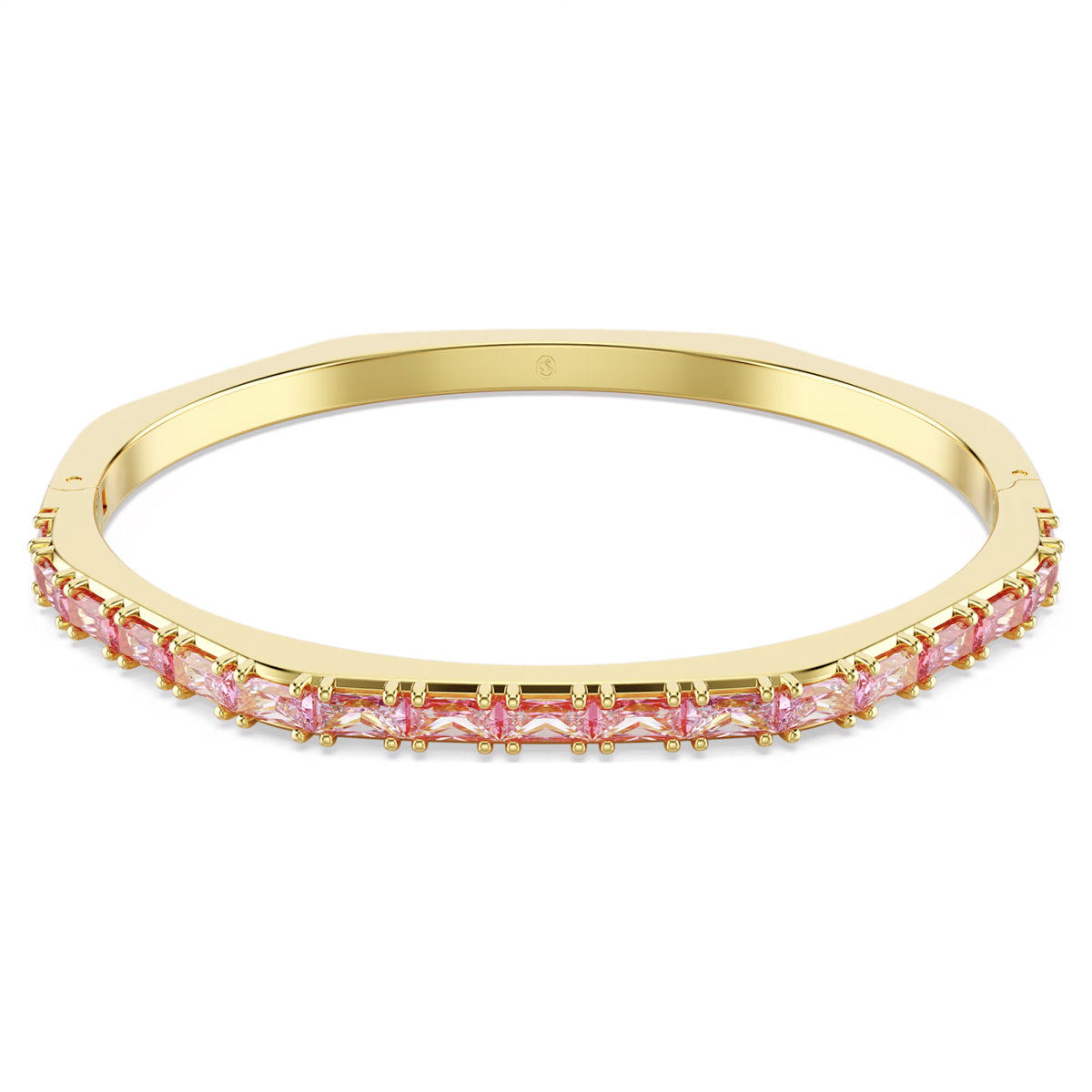 Swarovski Matrix Pink Crystal Bangle Bracelet in Yellow Tone Plate