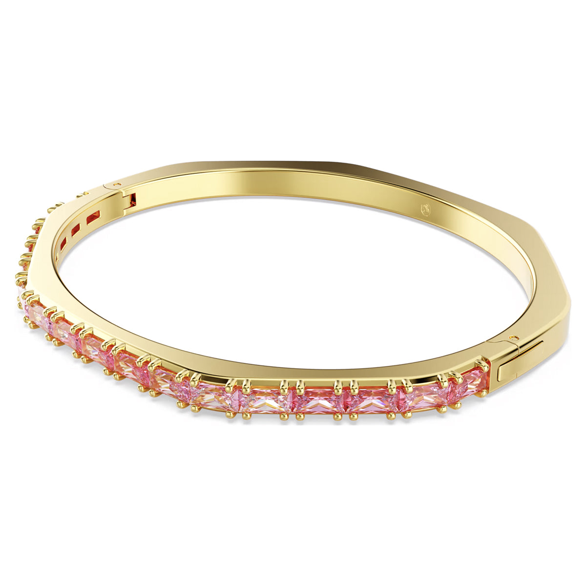 Swarovski Matrix Pink Crystal Bangle Bracelet in Yellow Tone Plate