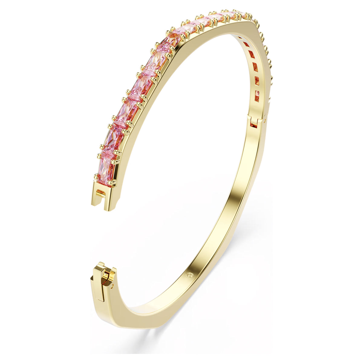 Swarovski Matrix Pink Crystal Bangle Bracelet in Yellow Tone Plate