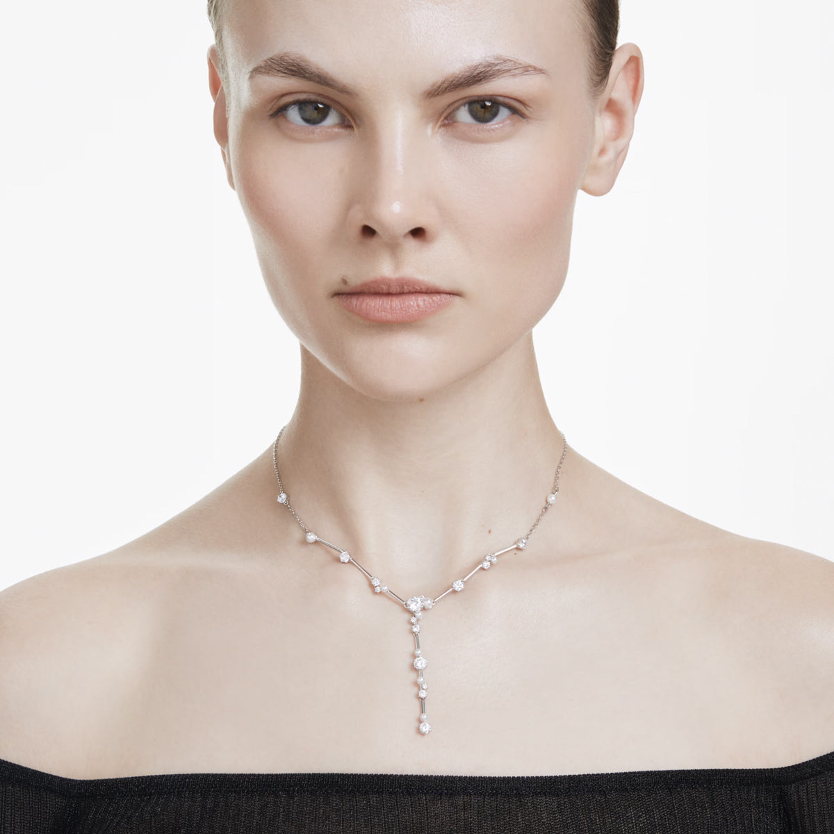 Swarovski Constella Crystal Station Necklace with Crystal Pearls