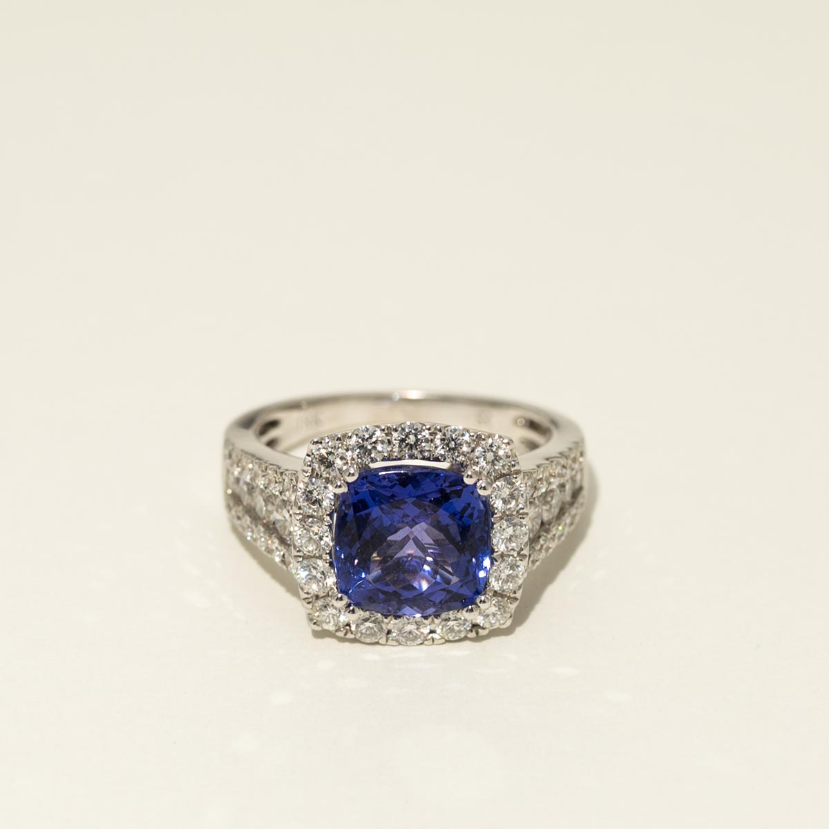 Cushion Cut Tanzanite Ring in 18kt White Gold with Diamonds (1 5/8ct tw)