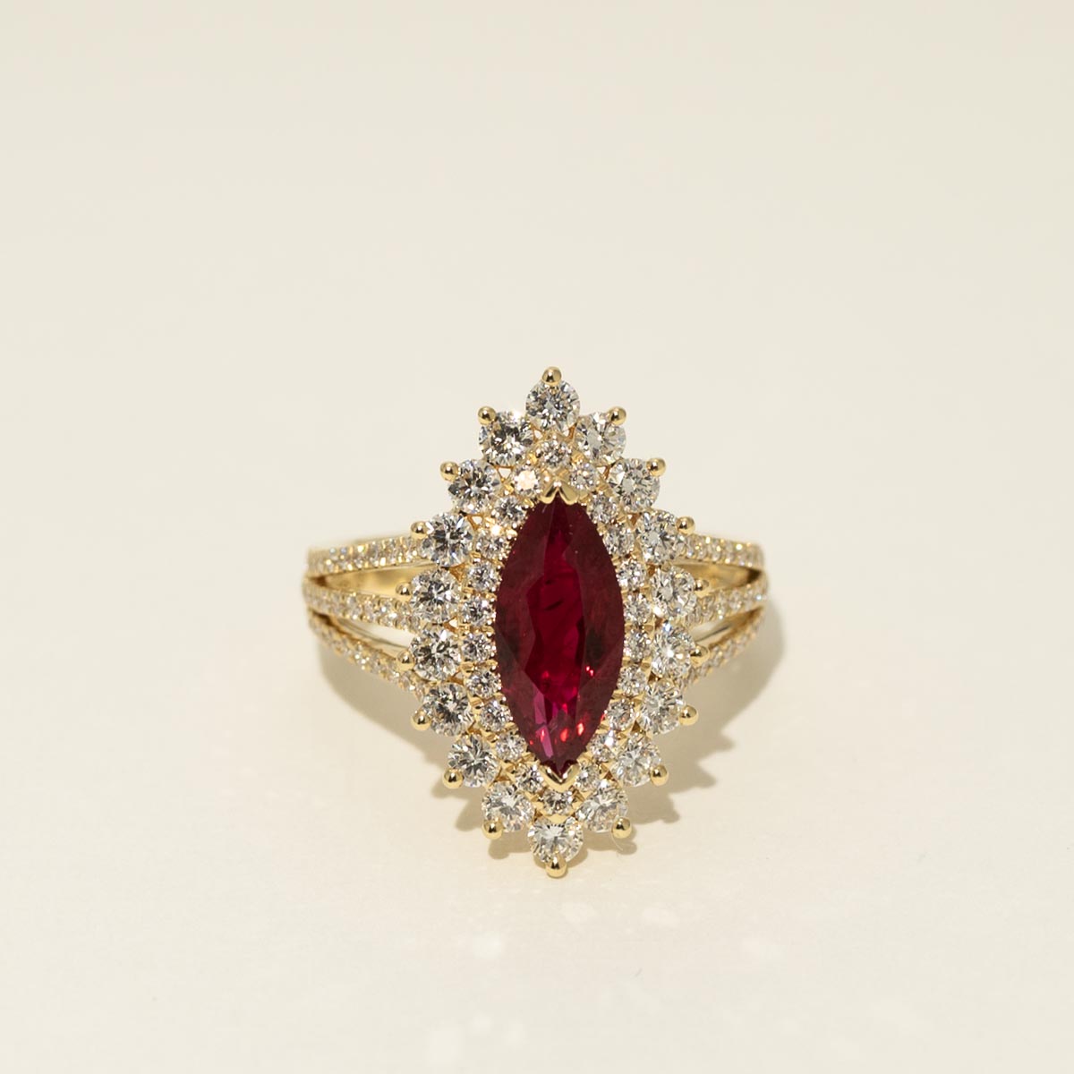 Marquise Ruby Ring in 18kt Yellow Gold with Diamonds (1 1/2ct tw)