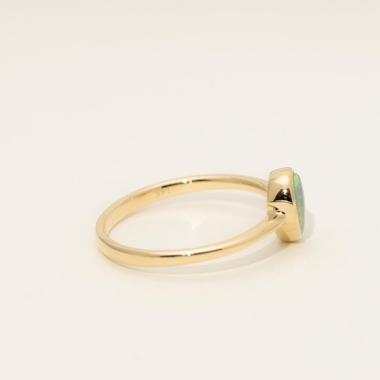 Parlé Pear Shape Australian Opal Bezel Ring in 14kt Yellow Gold